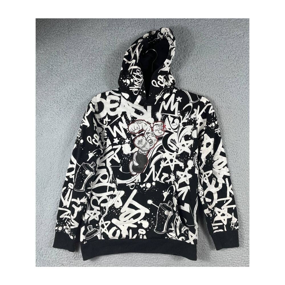 Popeye All Over Print Hoodie Youth Boys Size M Sweatshirt Pullover Graphic